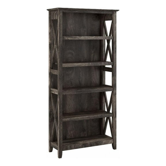 Pemberly Row Tall 5 Shelf Bookcase in Dark Gray Hickory - Engineered Wood