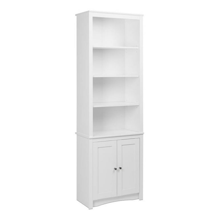 Pemberly Row Tall 6 Shelf Bookcase with 2 Shaker Doors in White