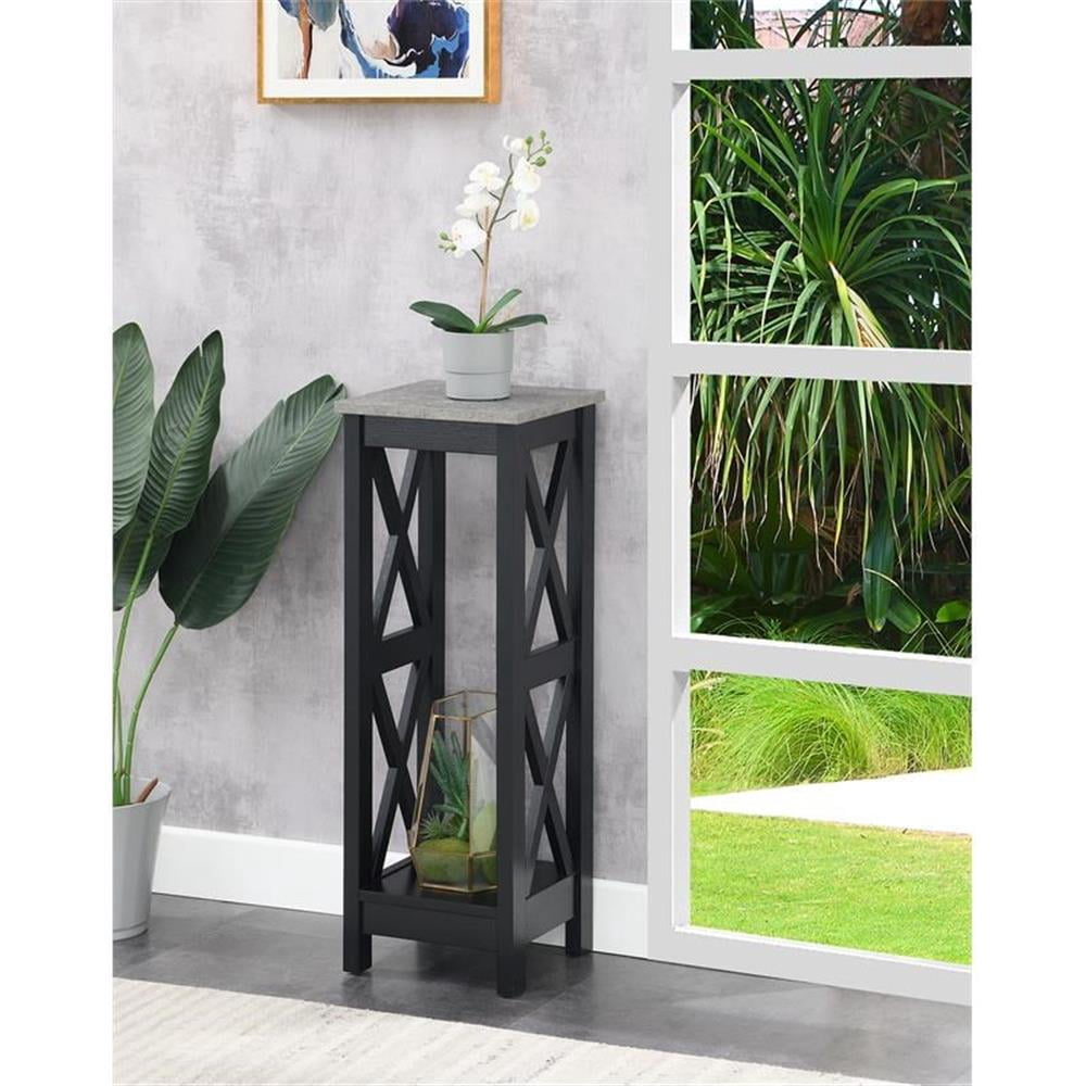 Pemberly Row Tall Plant Stand in Black Wood and Faux Cement Top -  Walmart.com