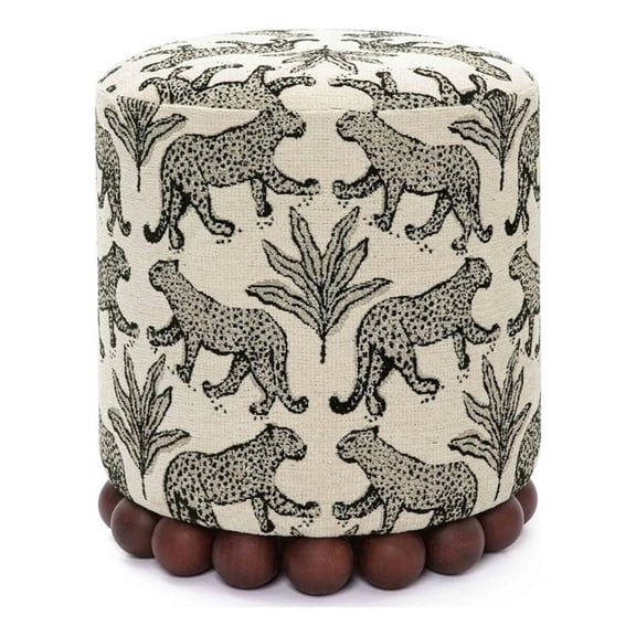 Pemberly Row Taupe Leopard Jacquard Ottoman - 15.7"W x 15.7"D x 18.3"H