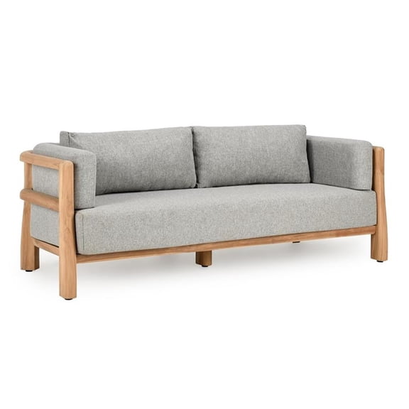 Pemberly Row Teak Wood Fabric Upholstery Modern Outdoor Sofa in Gray