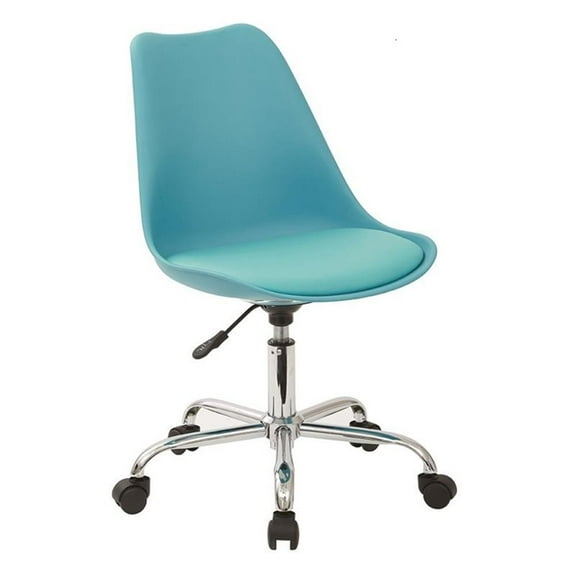 Pemberly Row Teal Blue Office Chair with Pneumatic Chrome Base