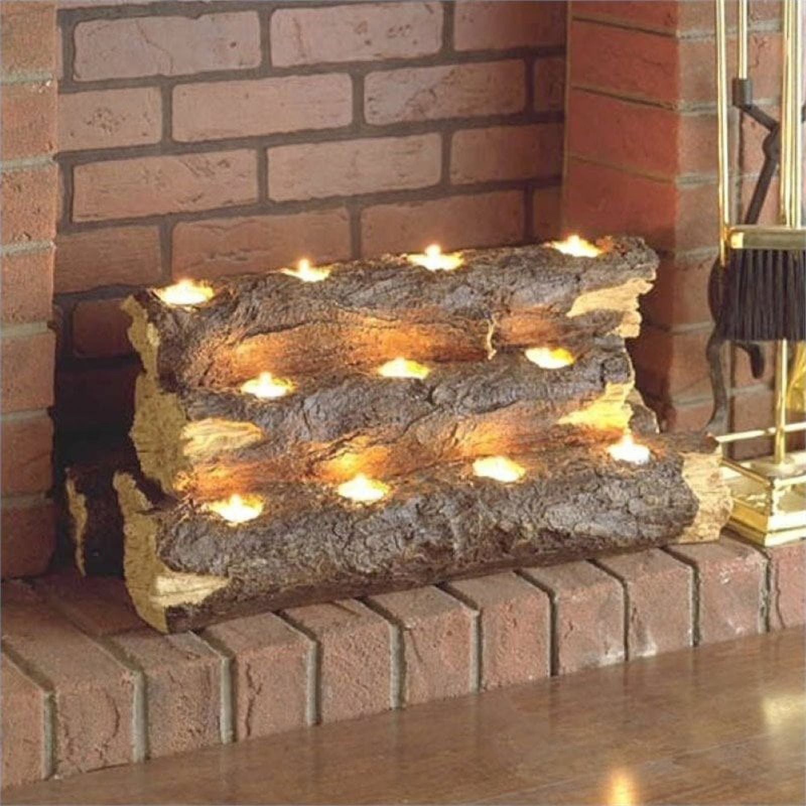 Pemberly Row Tealight Fireplace Log in Rustic Brown