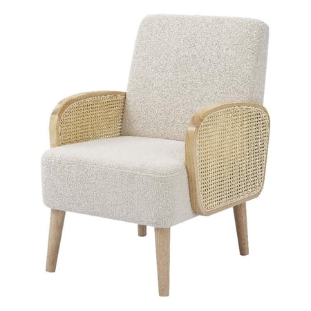 Pemberly Row Teddy Fleece Fabric Demarest Accent Chair in Almond Color