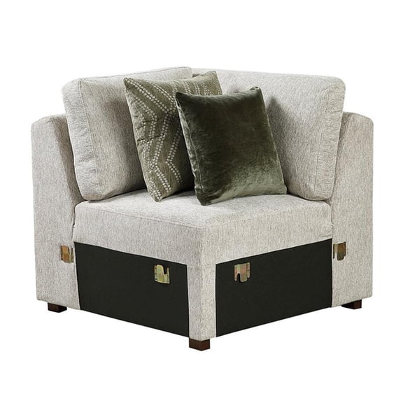 Pemberly Row Textured Microfiber Sectional Corner Seat With Pillows in Sage Sand