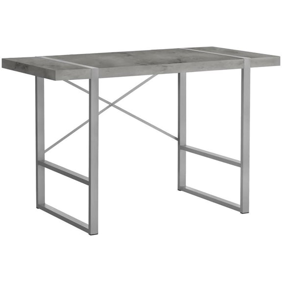 Pemberly Row Thick Faux Stone Top X Base Computer Desk in Gray and Silver