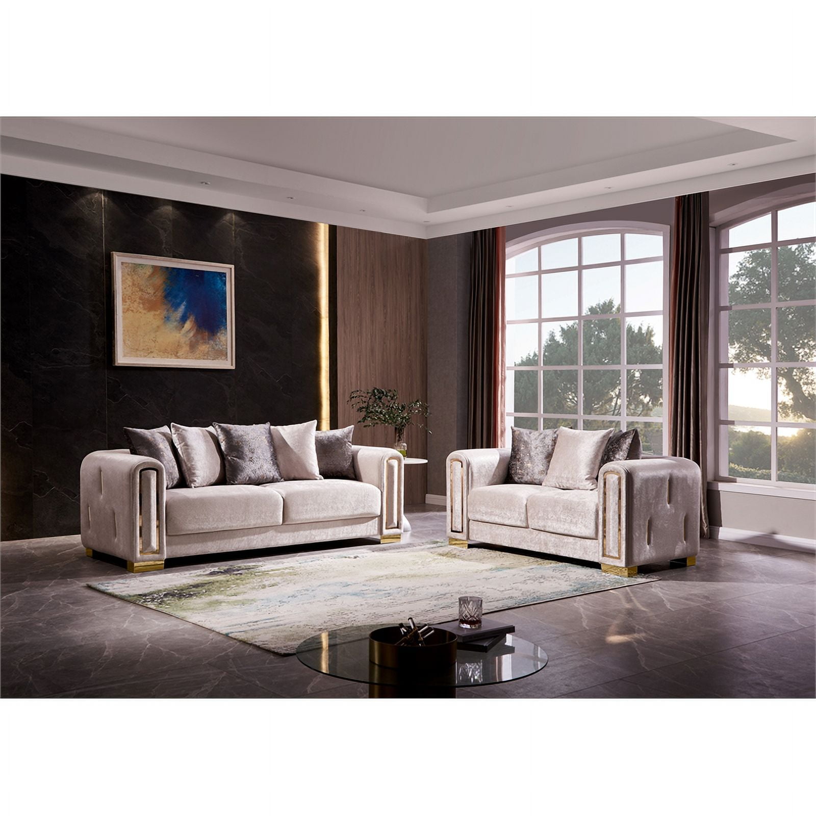 Pemberly Row Thick Velvet Fabric 2Pc Living Room Set Made With Wood in ...