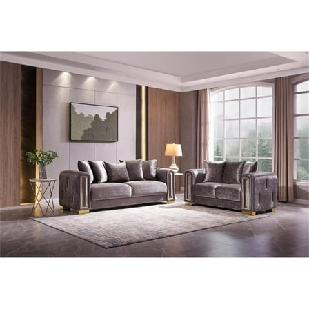 Pemberly Row Thick Velvet Fabric 2Pc Living Room Set Made With Wood in Gray