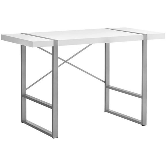 Pemberly Row Thick Wood Top X Base Computer Desk in White and Silver