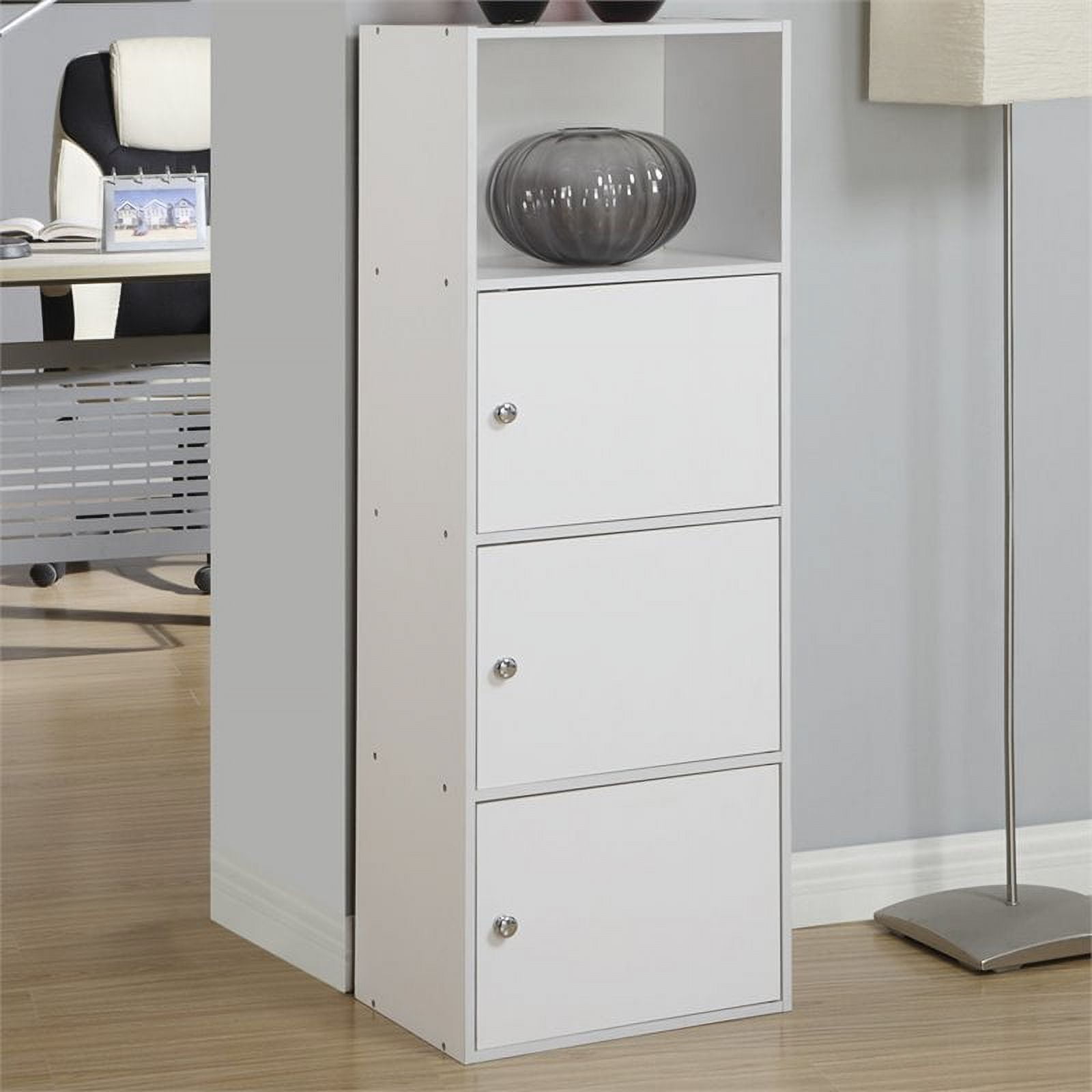 White Wood Three-Door Office Bookcase