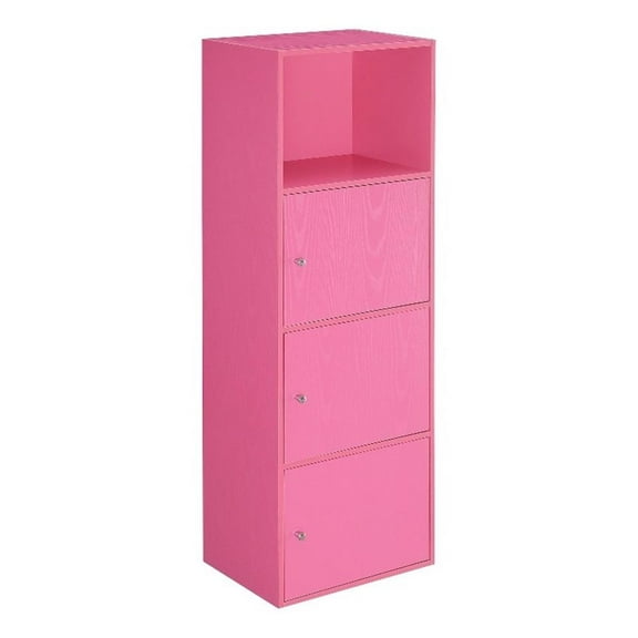 Pemberly Row Three-Door Cabinet with Shelf in Pink Wood Finish
