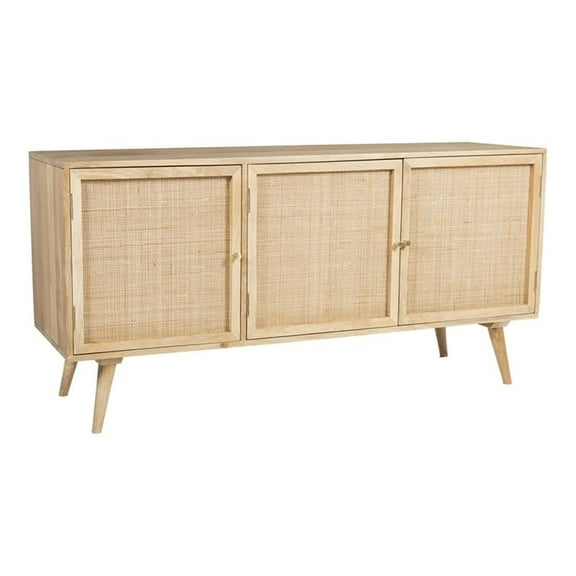 Pemberly Row Three-Door Solid Wood with Natural Cane Sideboard in Natural