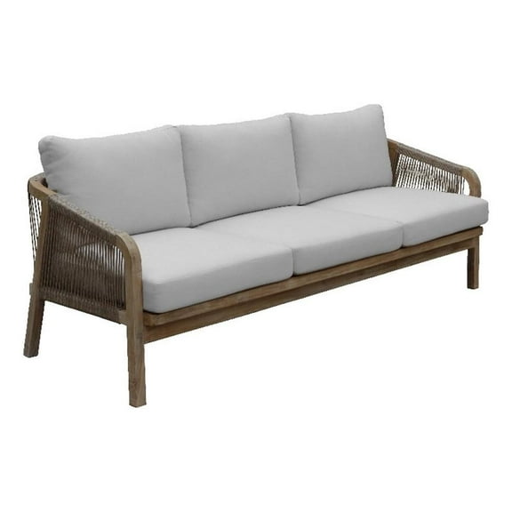 Pemberly Row Three Seater Modern Acacia Wood Sofa in Beige Finish