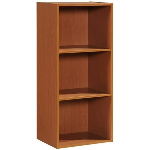 Pemberly Row Three Shelf Wooden Bookcase in Cherry Finish