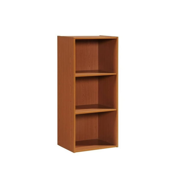 Pemberly Row Three Shelf Wooden Bookcase in Cherry Finish