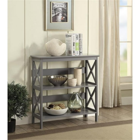 Pemberly Row Three-Tier Bookcase in Gray Wood Finish