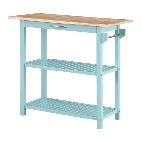 Pemberly Row Three-Tier Butcher Block Kitchen Prep Island w/Drawer in Blue Wood