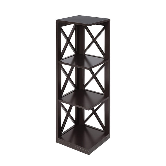 Pemberly Row Three-Tier Corner Bookcase in Espresso Wood Finish