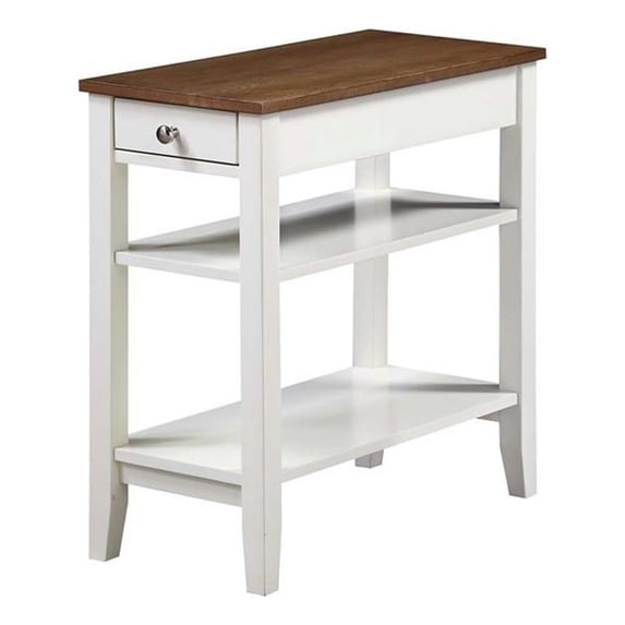Pemberly Row Three Tier End Table With Drawer in Brown Wood Finish