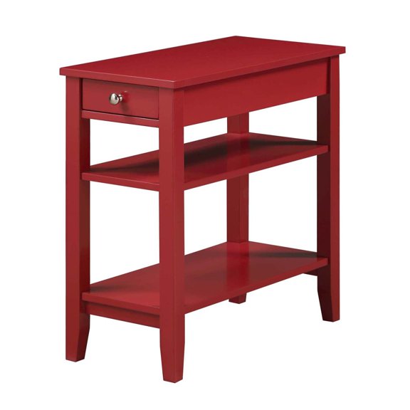 Pemberly Row Three Tier End Table With Drawer in Red Wood Finish
