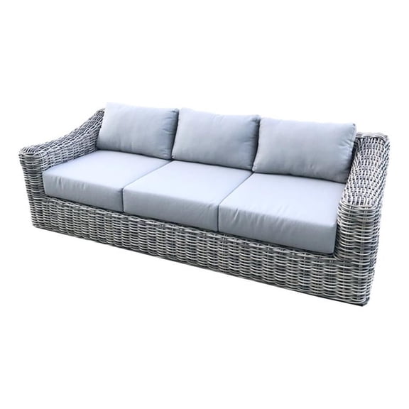 Pemberly Row Three-Tone Wicker Gray/Off White/Beige Sofa in Silver Gray Cushion