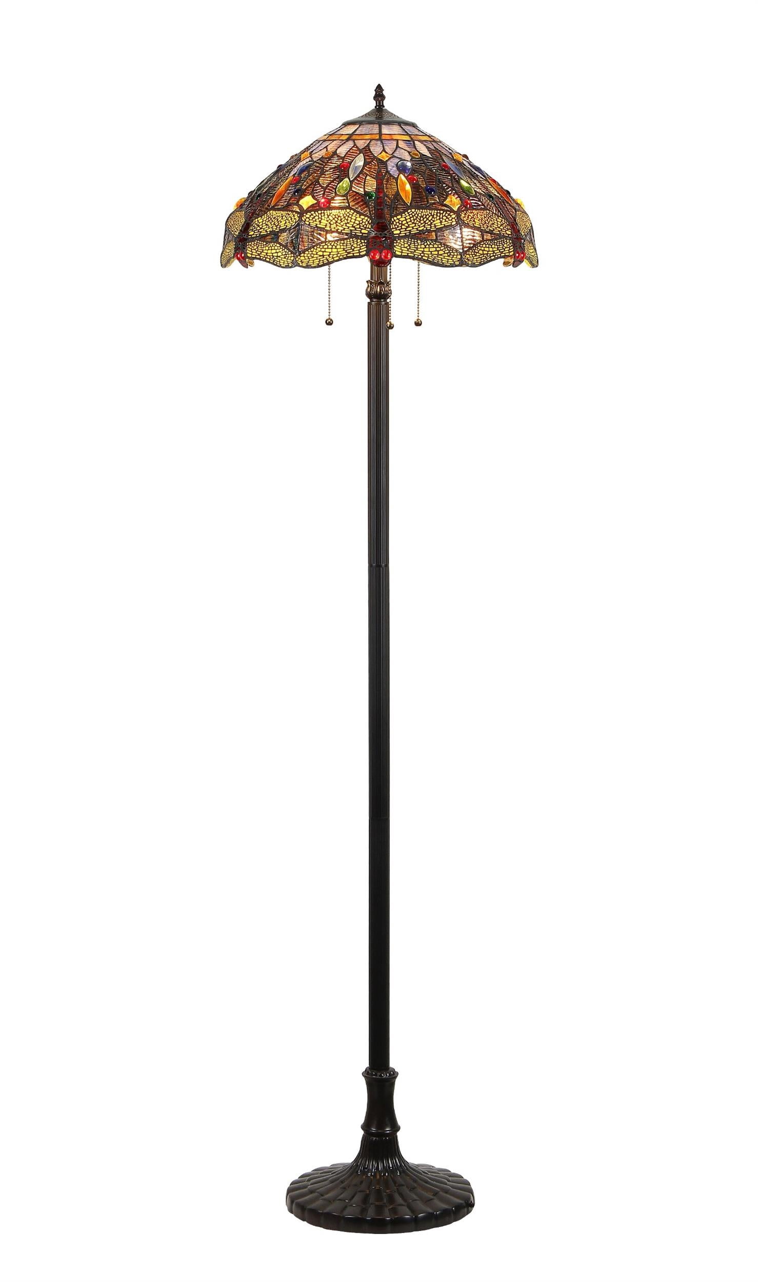 Pemberly Row Tiffany-style 3 Light Dragonfly Floor Lamp 18" Shade