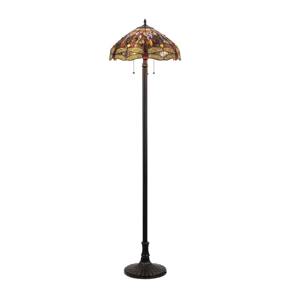 Pemberly Row Tiffany-style 3 Light Dragonfly Floor Lamp 18" Shade