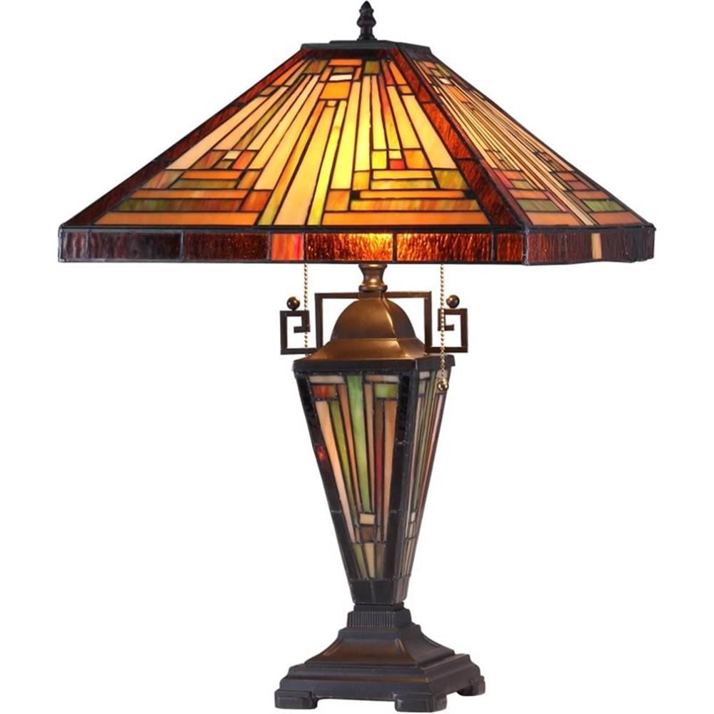 Mission Style Blackish Bronze Stained Glass Table Lamp with 16" Shade