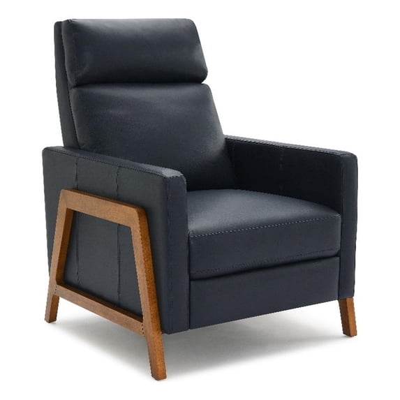 Pemberly Row Top Grain Leather Push Back Recliner - Midnight Blue