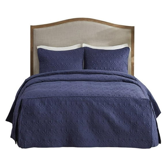 Pemberly Row Traditional 100 Percent Polyester Fitted Bedspread in Navy