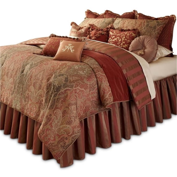 Pemberly Row Traditional 13-piece Fabric King Comforter Set in Spice Red