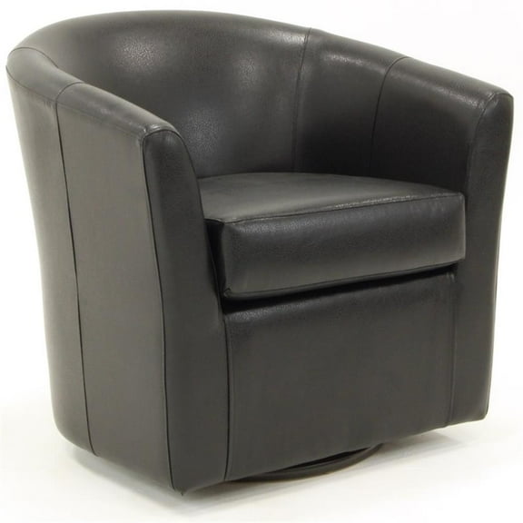 Pemberly Row Traditional 19"H Faux Leather Swivel Club Chair in Black