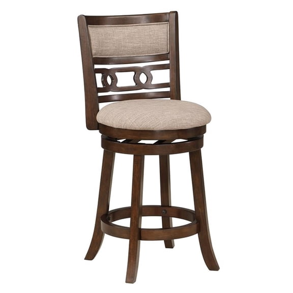 Pemberly Row Traditional 24" Wood & Fabric Swivel Counter Stool in Cherry