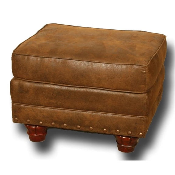 Pemberly Row Traditional 26.5" Microfiber Ottoman in Brown