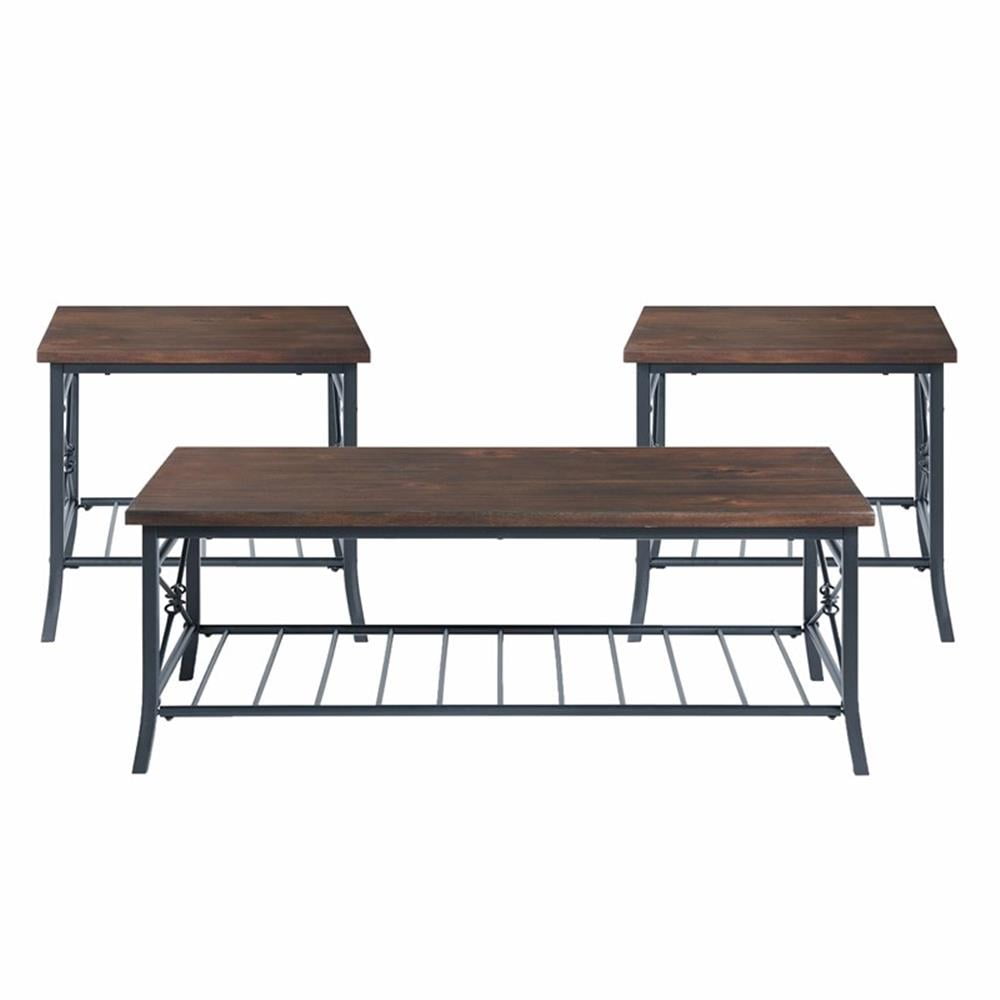 Walnut and Metal 3-Piece Coffee and End Table Set