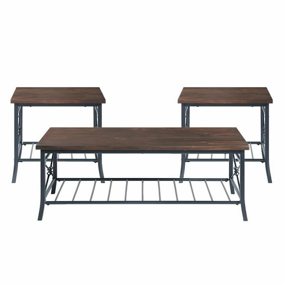 Pemberly Row Traditional 3-Piece Occasional Coffee Table and 2 End Tables Set