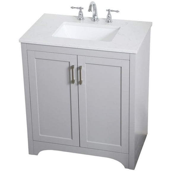 Pemberly Row Traditional 30" Single Quartz Top Bathroom Vanity in Gray