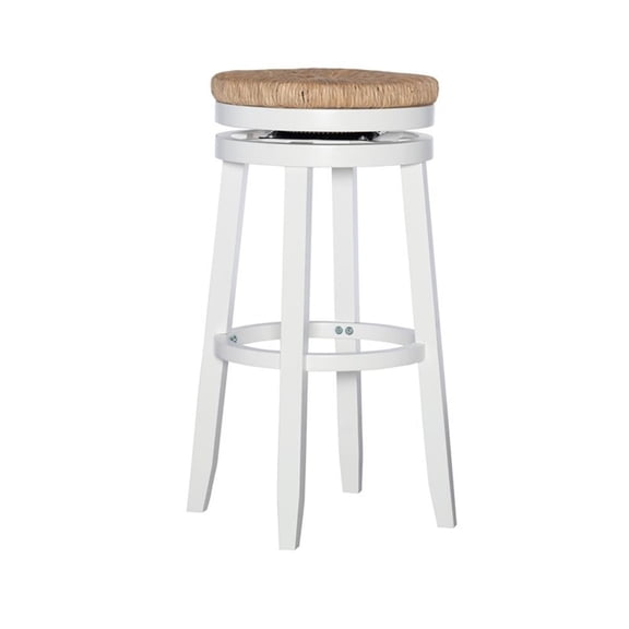 Pemberley Row Solid Wood White Bar Stool Round Natural Swivel Seat 31.6" Unassembled