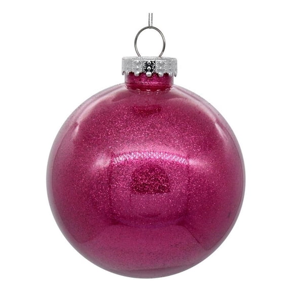 Pemberly Row Traditional 4" Berry Red Glitter Clear Ball 6/Bag
