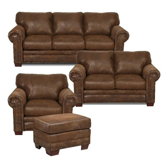 Pemberly Row Traditional 4-piece Microfiber Sleeper Sofa Set in Brown