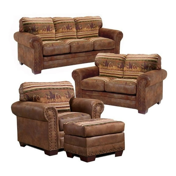 Pemberly Row Traditional 4-piece Microfiber Sleeper Sofa Set in Brown
