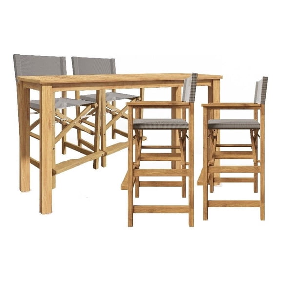 Pemberly Row Traditional 5-Piece Counter Height Teak Outdoor Dining Set in Taupe