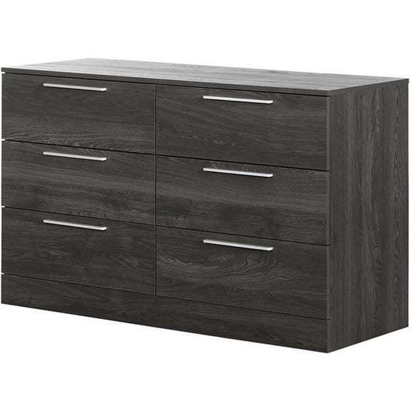 Pemberly Row Traditional 6 Drawer Double Dresser in Gray Oak