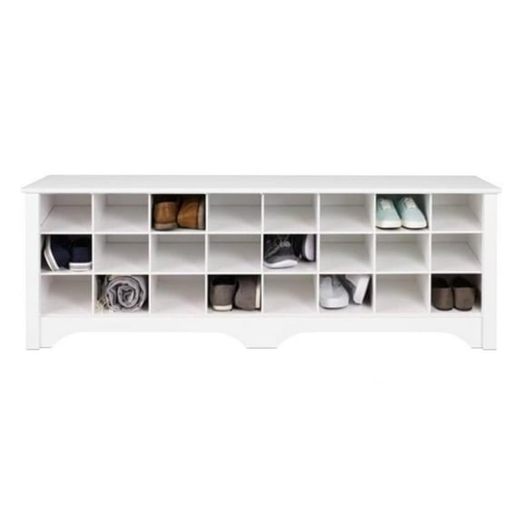 Pemberly Row Traditional 60" Shoe Cubbie Bench in White