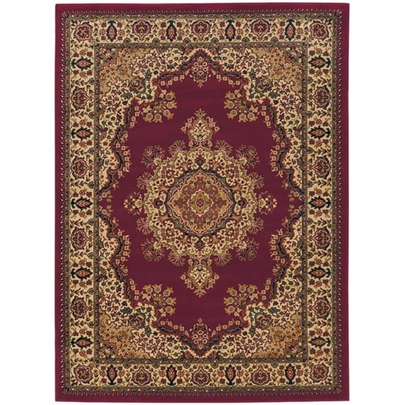Pemberly Row Traditional 7'9" x 11' Rectangular Fabric Rug in Burgundy Red