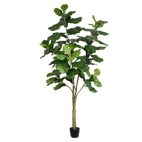 Pemberly Row Traditional 7' Artificial Green Potted Fiddle Tree