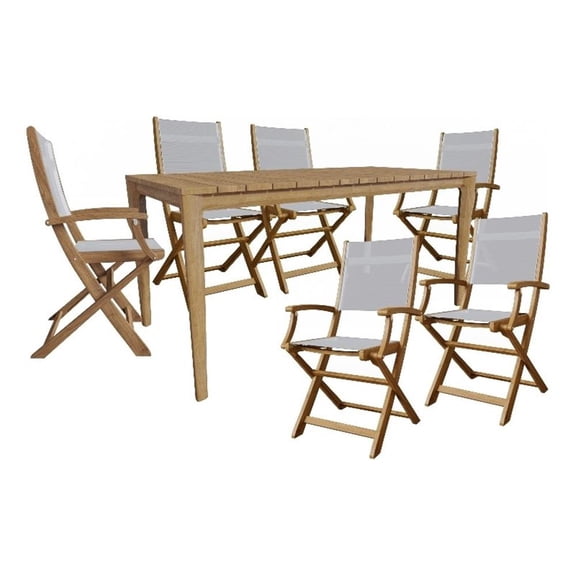 Pemberly Row Traditional 7-Piece Rectangular Teak Outdoor Dining Set in White