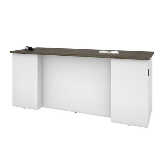 Pemberly Row Traditional 71" Desk Shell in Walnut Gray and White