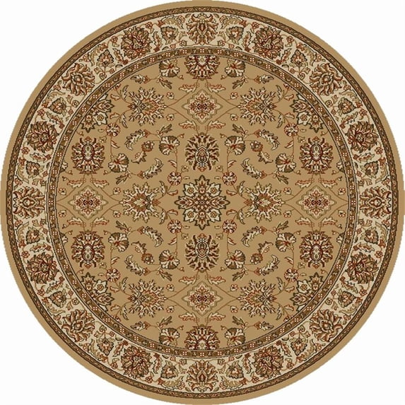 Pemberly Row Traditional 8' x 8' Circular Fabric Rug in Beige