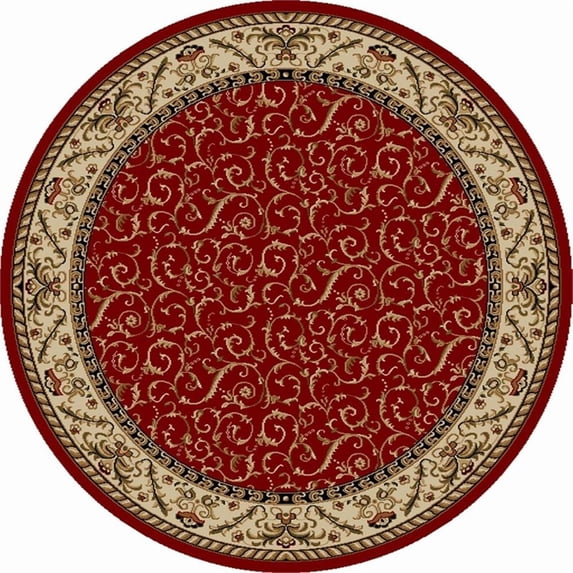 Pemberly Row Traditional 8' x 8' Circular Floral Trellis Fabric Rug in Red